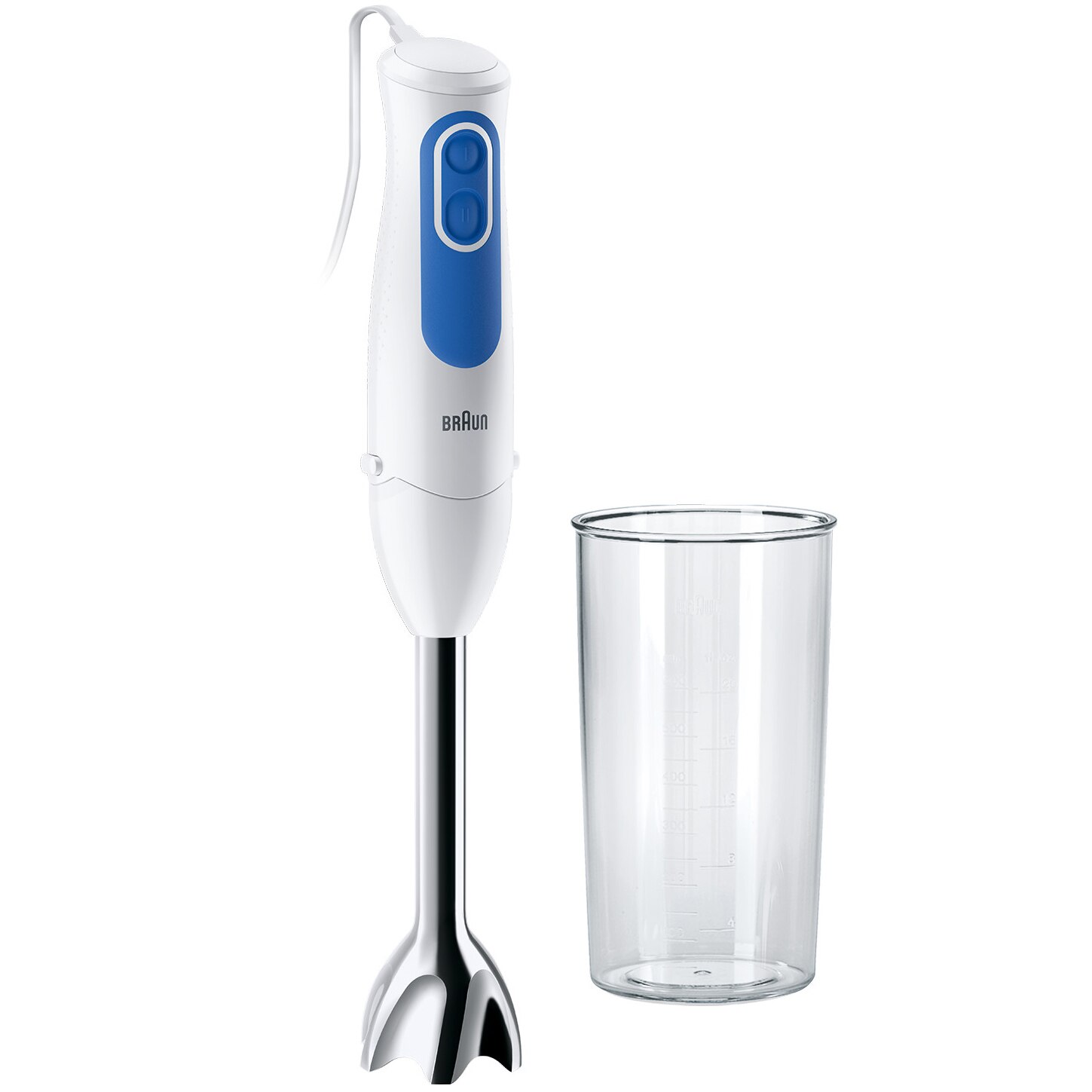 Mixer vertical Braun MQ3000WH SMOOTHIE PLUS, 700 W, Pahar gradat 0.6 l, 2 viteze, Alb/Albastru