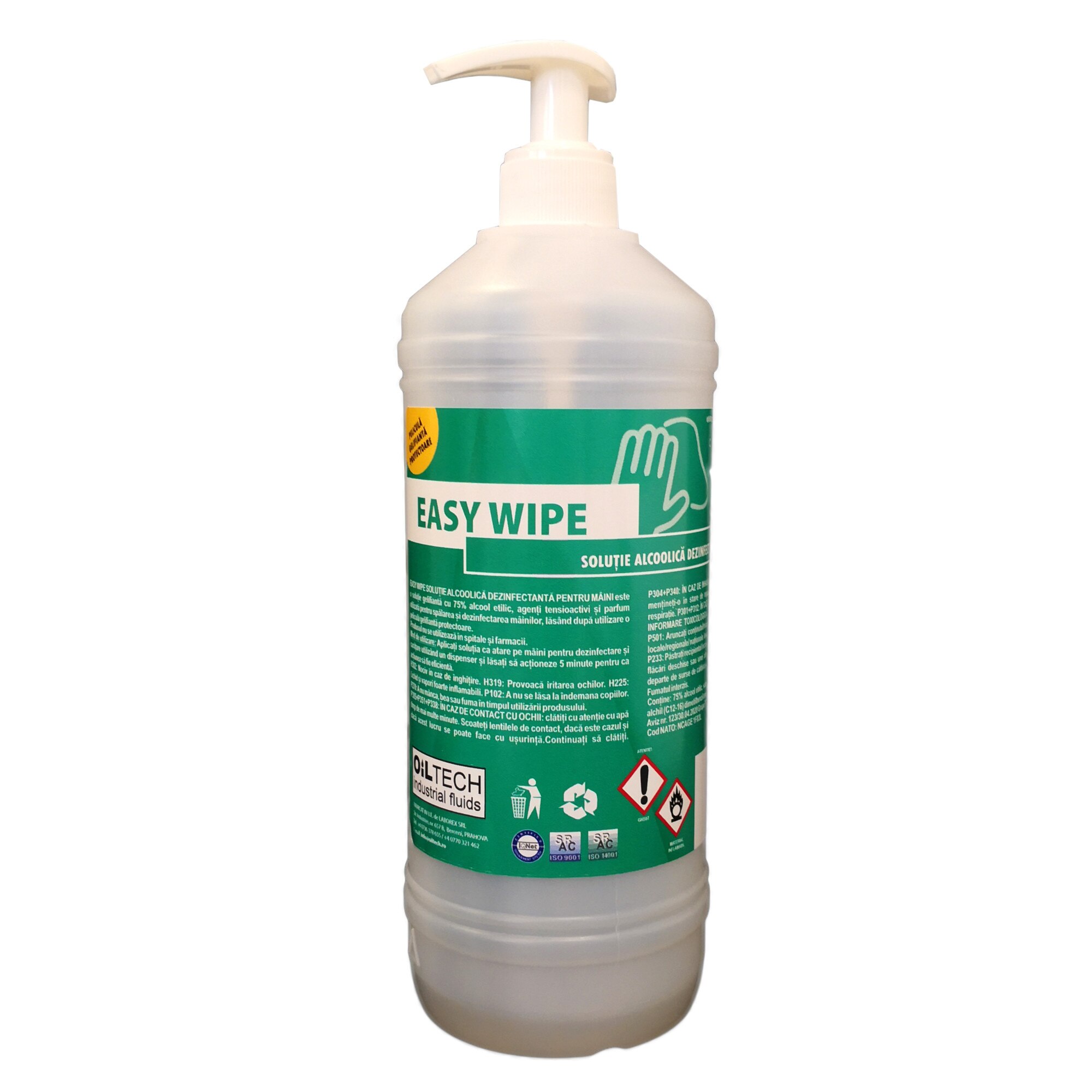Solutie alcoolica dezinfectanta cu pelicula gelifianta protectoare - pentru spalarea mainilor EASY WIPE 1 L