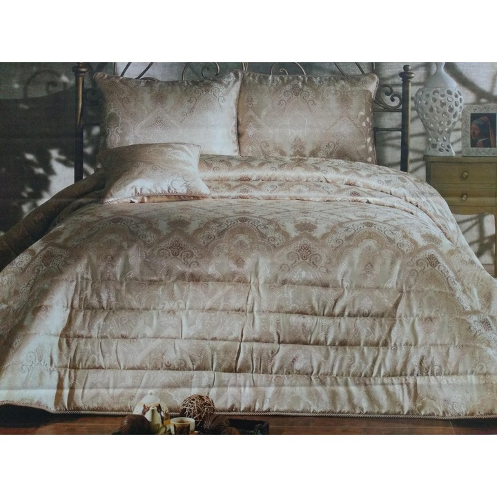 Кувертюра за спалня Royal Nazik Feyzan Gold, с 3 бр. калъфки за възглавница, Жакард, капитониран