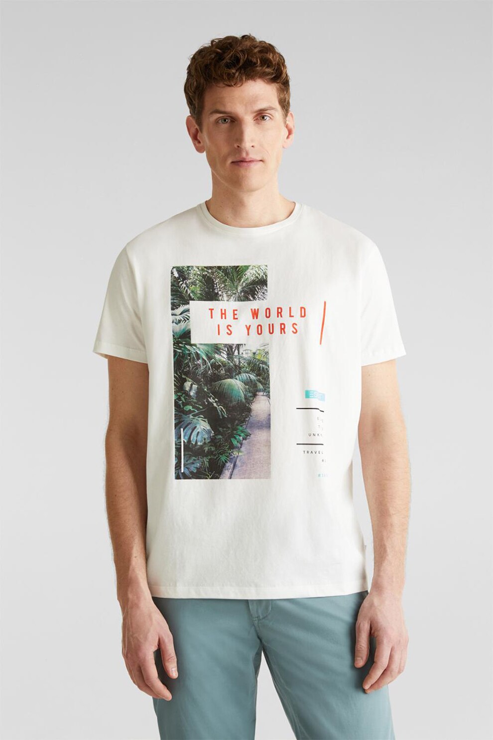 Esprit, Tricou cu imprimeu grafic, Alb, XL