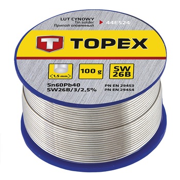 Fludor, Topex, 44E524, tip SW26, staniu 60%, Ø 1.5 mm, 100 g Fludor, Topex, 44E524, tip SW26, staniu 60%, Ø 1.5 mm, 100 g