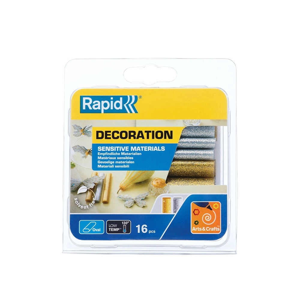 Batoane lipici Rapid Oval 9mmx94mm, temperatura scazuta, lipici cu sclipici auriu si argintiu, 125g, 40108463