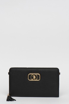 U.S. Polo Assn., Geanta crossbody din piele ecologica cu logo metalic, Negru U.S. Polo Assn., Geanta crossbody din piele ecologica cu logo metalic, Negru