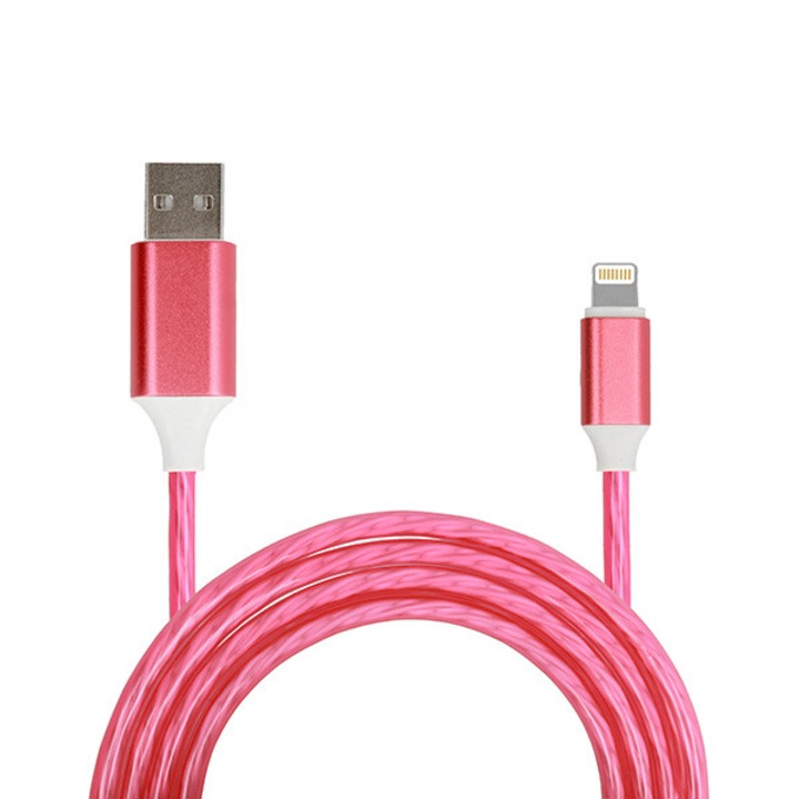 USB кабел усукан iPhone 5/SE/6/6S/7/8/X Lightning 1 м розов (функция за бързо зареждане)