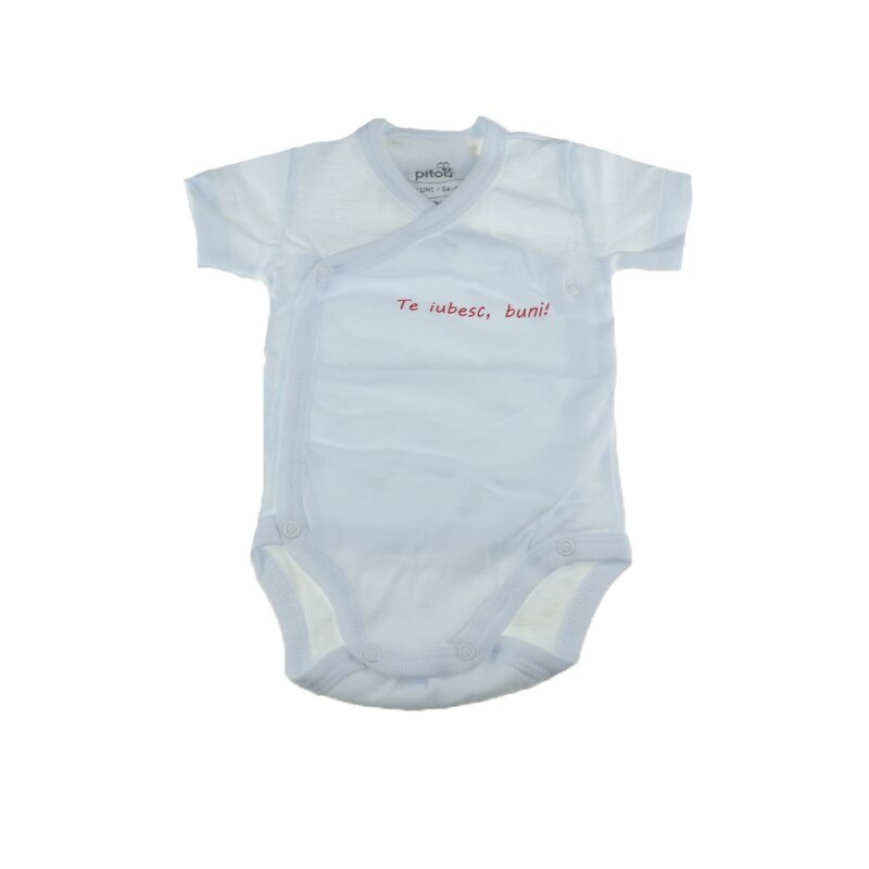 Body cu maneca scurta fete Pifou Model 10 MS M10MS-10A, Alb, 56