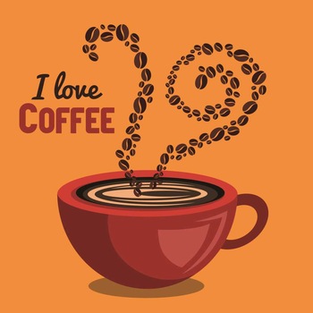 Autocolant perete - I love coffee - Fundal Portocaliu - 60x60 cm Autocolant perete - I love coffee - Fundal Portocaliu - 60x60 cm