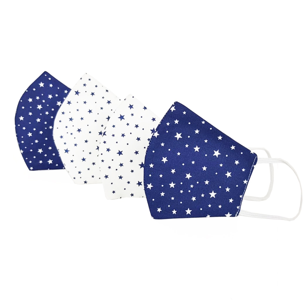 Set 4 Masti protectie faciala COPII, STELUTE, reutilizabile, bumbac, 3 straturi, anatomice, cu elastic