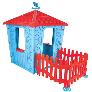 Casuta Copii cu Gard NOVOKIDS™ Stone House , Pentru casa si gradina, 179x114x151 cm, Ferestre si usa mobile, Plastic aditivat rezistent la lumina, Albastru cu Rosu Casuta Copii cu Gard NOVOKIDS™ Stone House , Pentru casa si gradina, 179x114x151 cm, Ferestre si usa mobile, Plastic aditivat rezistent la lumina, Albastru cu Rosu