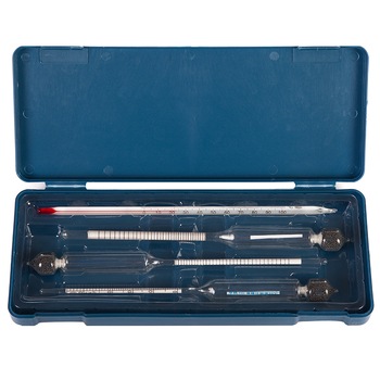 Trusa 3 alcoolmetre si termometru din sticla Trusa 3 alcoolmetre si termometru din sticla