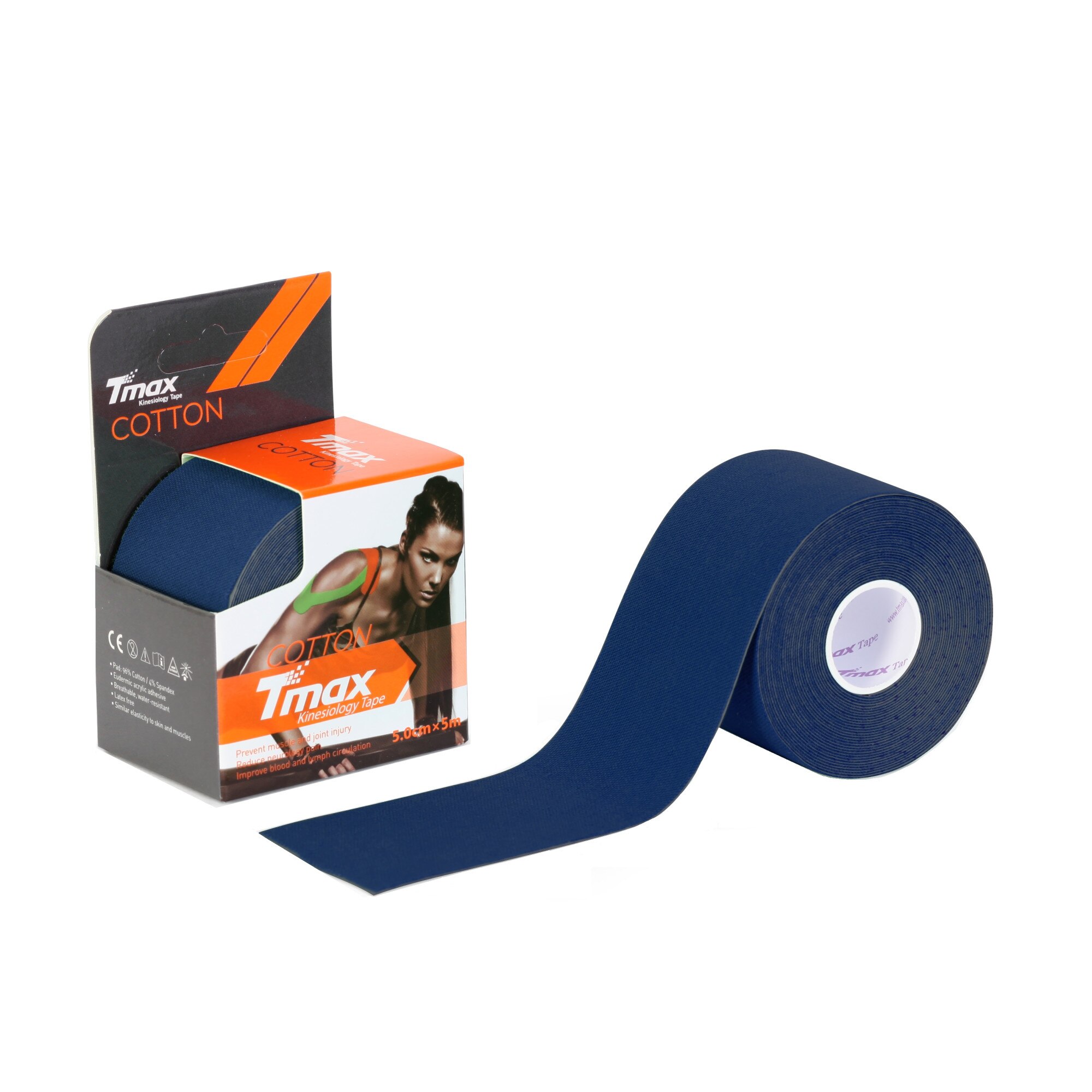 Banda kinesiologica premium TMax Tape 5cmx5m culoare Navy Blue cu extra adeziv pentru sportivi