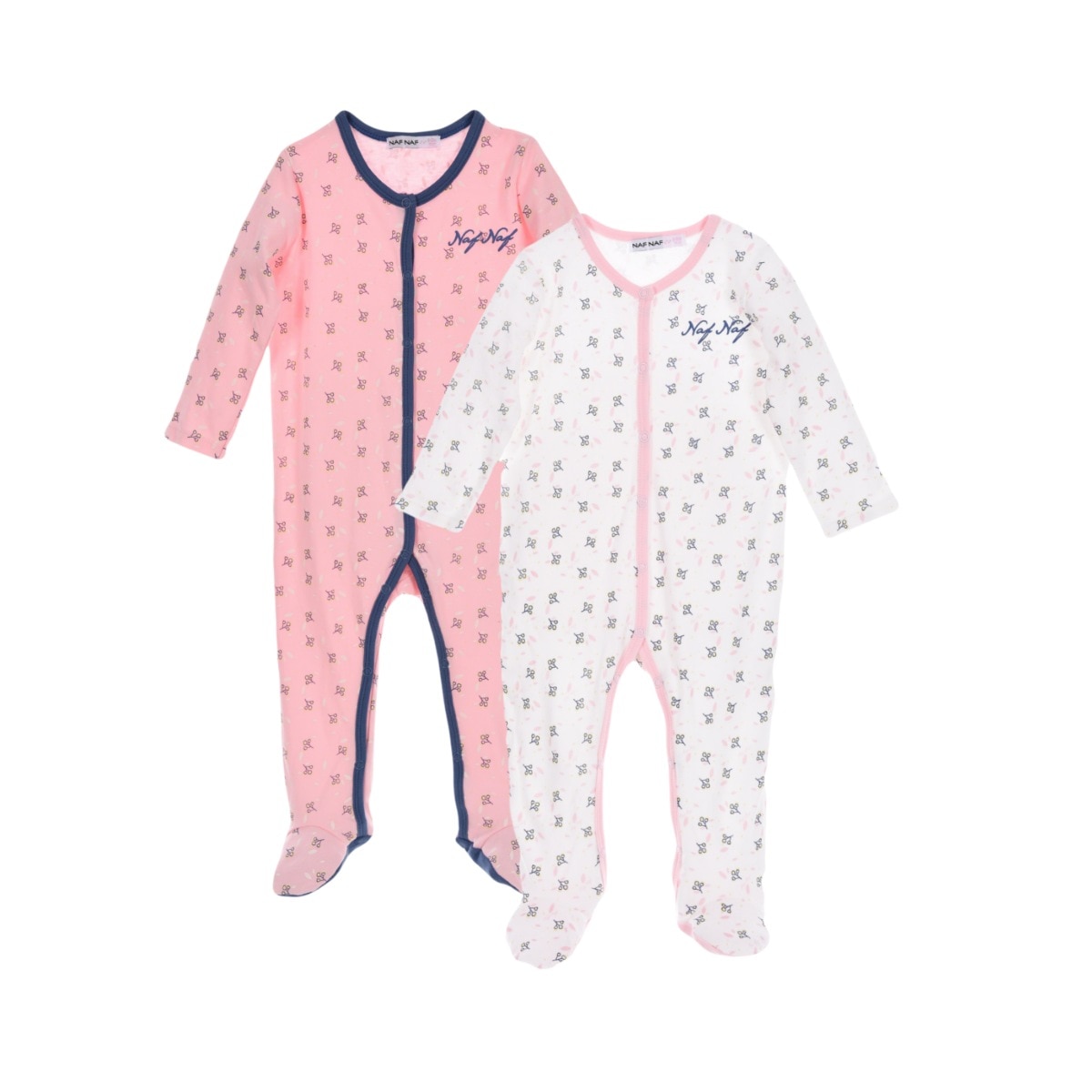 Set 2 body fetite NAF NAF Paris, alb/roz, 6-9 luni, 74 cm
