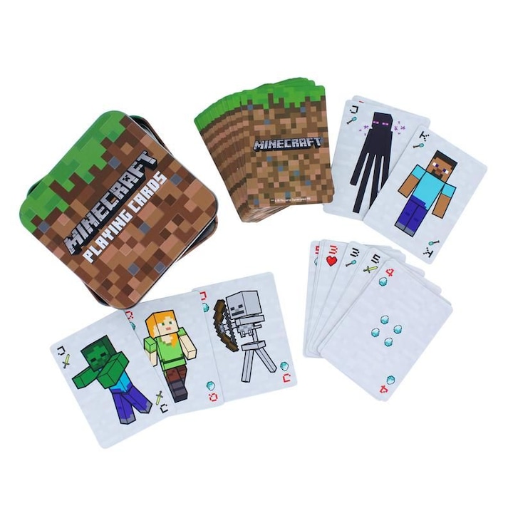Carti de joc Minecraft + cutie metalica, PP6587MCF, Verde