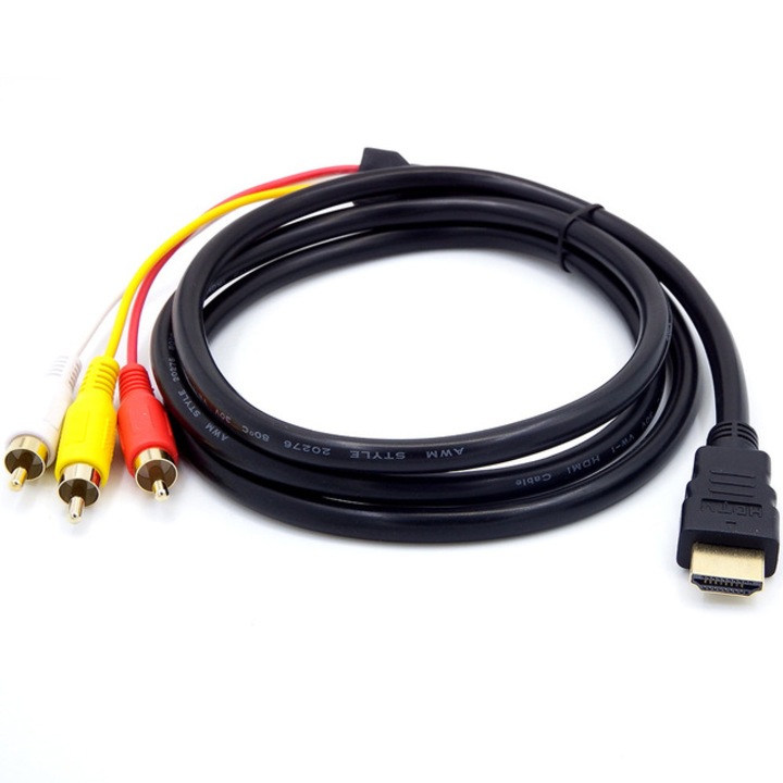 Кабел HDMI към 3 Чинча BeSmart Digital One, 1.5 метра, Видеокабел за връзка, HDMI to 3 RCA + Мини преносим вентилатор, Подарък