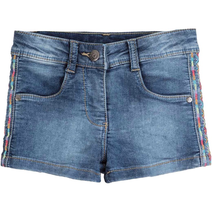 PantalonI Losan fete, broderie multicolora, denim, 6 ani, 116 cm