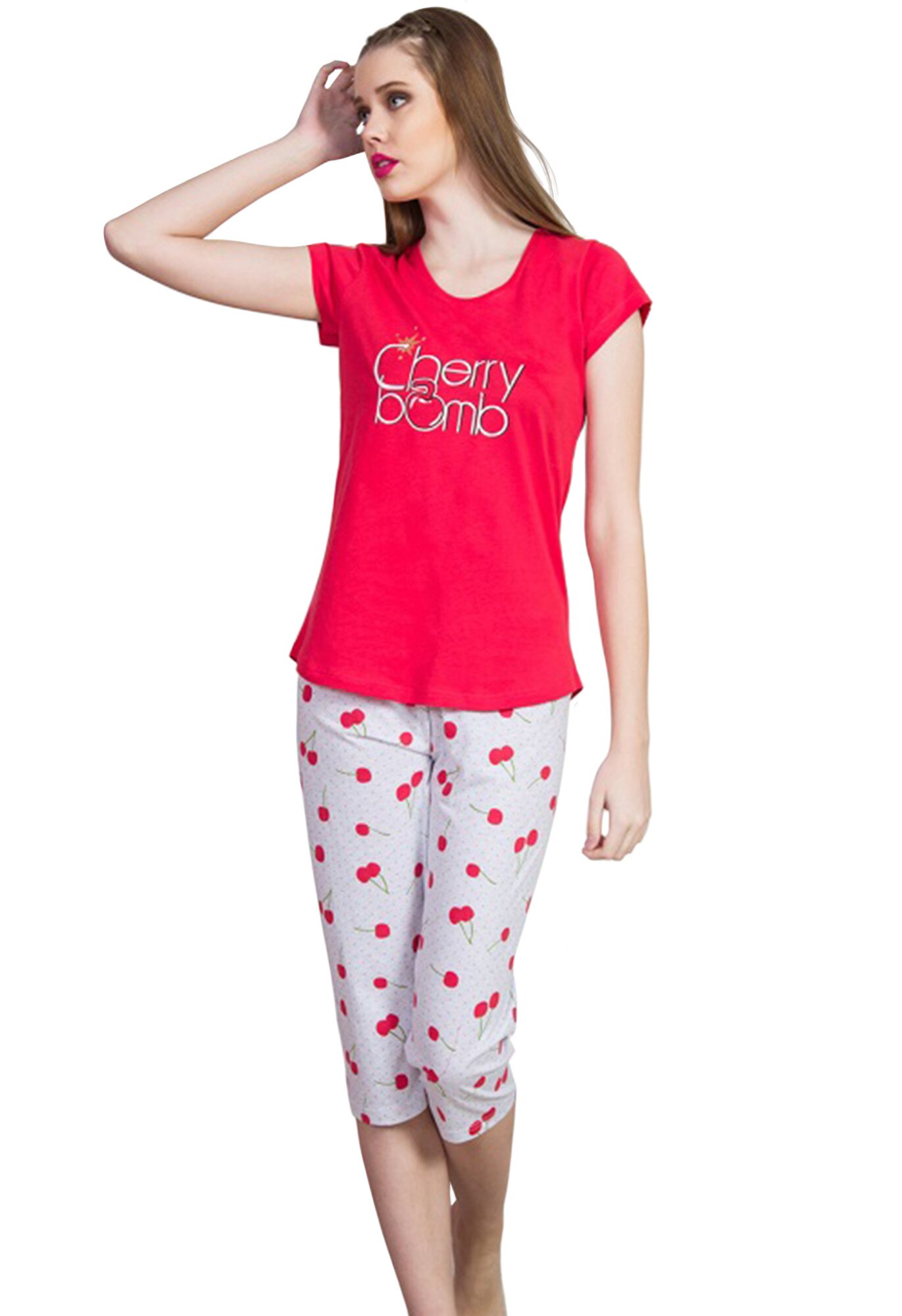 Pijama dama Vienetta , model Cherry Bomb , rosu/gri