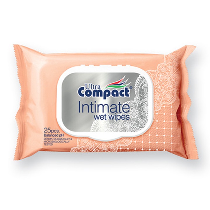Servetele umede pentru igiena intima Ultra Compact, cu acid lactic si alantoina, 25 buc, pH echilibrat