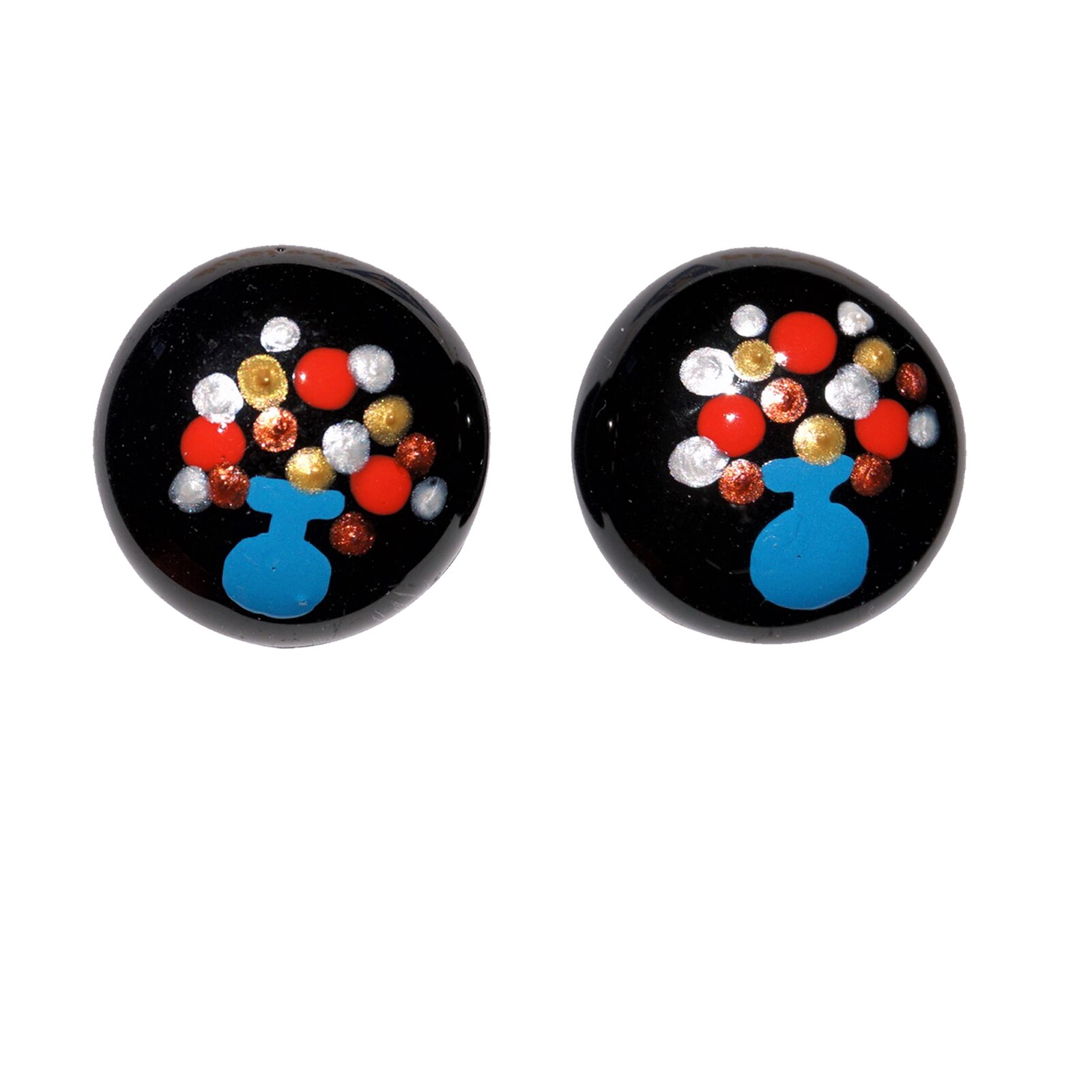 Cercei dama handmade, pictati, Regalo - Vaza cu flori, accesorii inox, cutie cadou