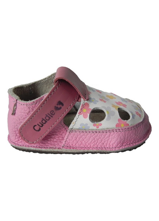 Sandale copii, Cuddle Shoes Daisies, Piele naturala, Alb/Roz