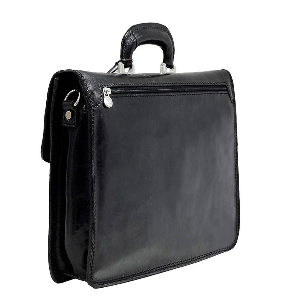 Servieta business din piele naturala vachetta, 4047, negru, port laptop