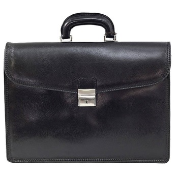 Servieta business din piele naturala vachetta, 4047, negru, port laptop Servieta business din piele naturala vachetta, 4047, negru, port laptop