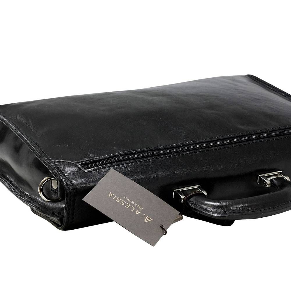 Servieta business din piele naturala vachetta, 4047, negru, port laptop