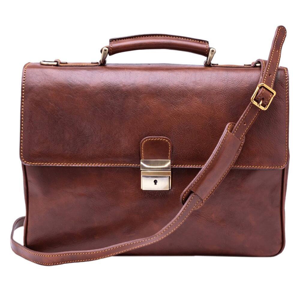 Servieta dama, din piele naturala vachetta coniac 4412A, coniac, portlaptop