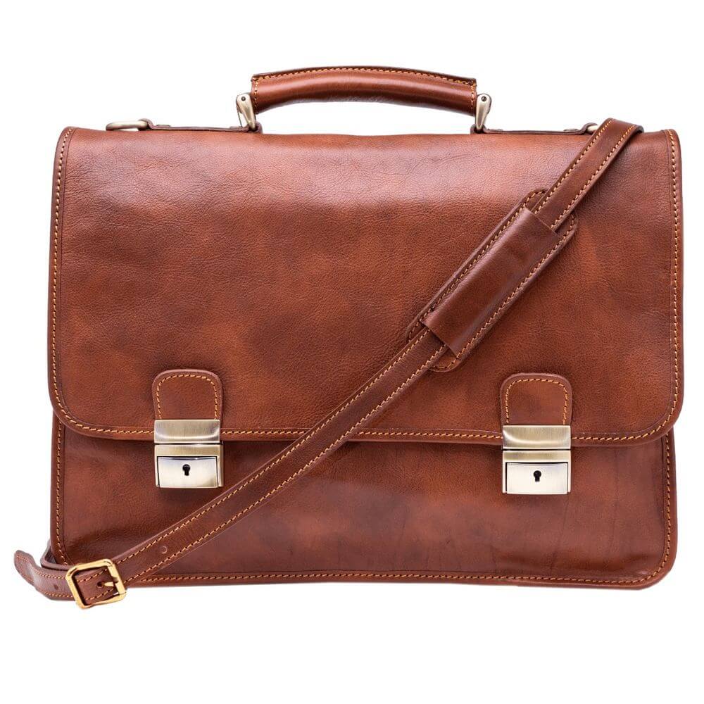 Geanta casual din piele naturala vachetta „superior” N4013A, coniac, port laptop