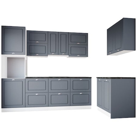 Set Bucatarie Irim Gordon, 320x60x223 cm, MDF, 9 module, Culoare Ciment Mat, Alb