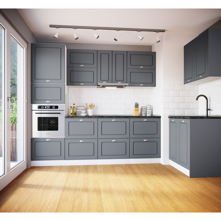 Комплект кухненски мебели Irim Gordon, 320x60x223 см, MDF, 9 модула, Цвят Матов цимент/Бял