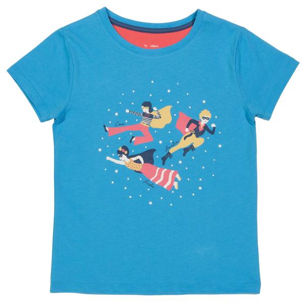 Tricou albastru cu imprimeu super girls, bumbac organic