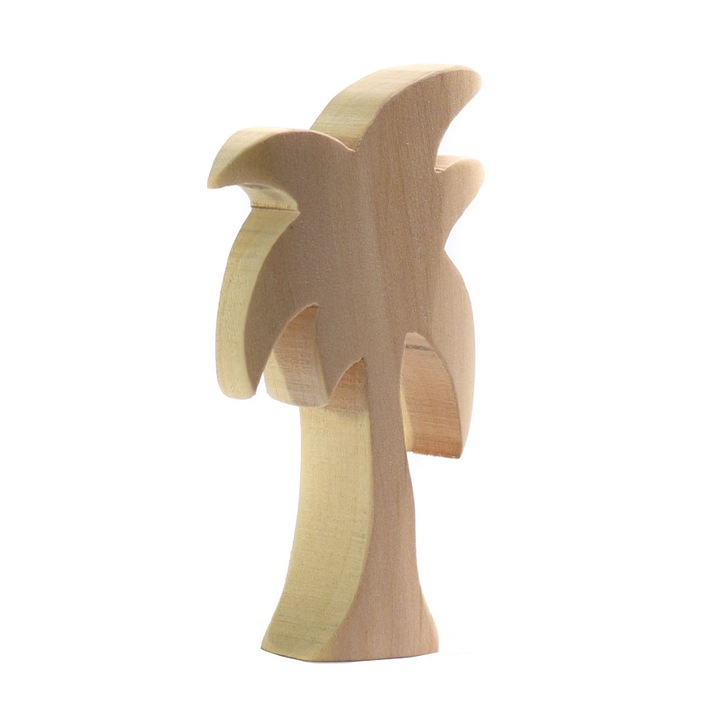 Figurina BumbuToys Copac Palmier din lemn, culoare natur, pentru pictat, 7 cm