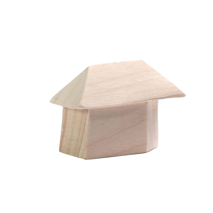 Figurina BumbuToys Casuta Oltenia din lemn, culoare natur, pentru pictat, 4.3 cm