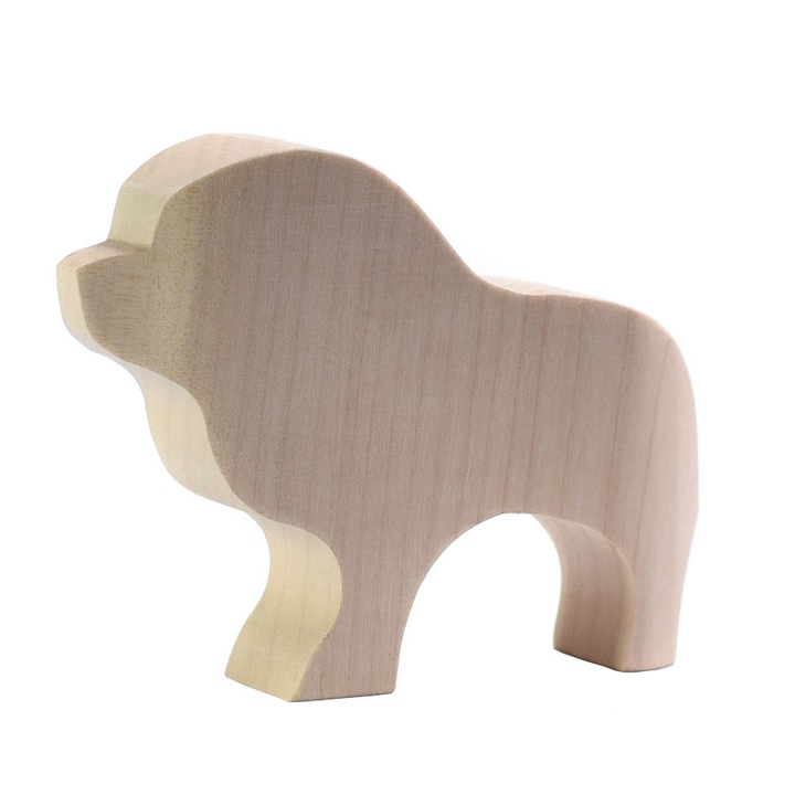 Figurina BumbuToys Leu din lemn, culoare natur, pentru pictat, 12.3 cm