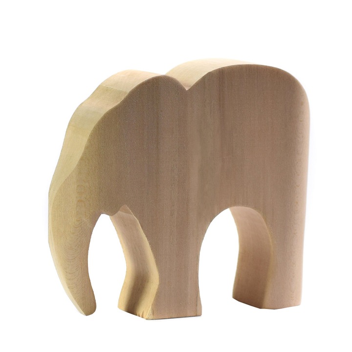 Figurina BumbuToys Elefant din lemn, culoare natur, pentru pictat, 14.5