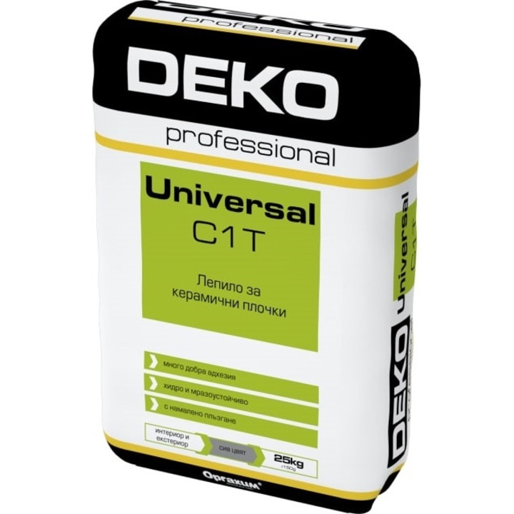Adeziv, DEKO, Professional C1T, Pentru placi ceramice, 25kg, Gri, Lipire interioara, Potrivit pentru materiale izolante