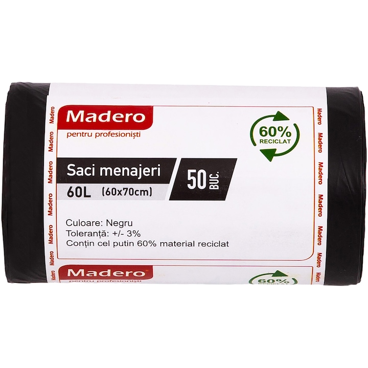 Saci Menajeri LDPE Grosi Negri, Madero, 60L , 50 Buc