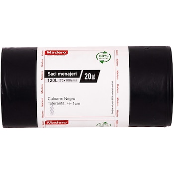 Saci Menajeri LDPE Grosi Negri, Madero, 120L, 20 Buc