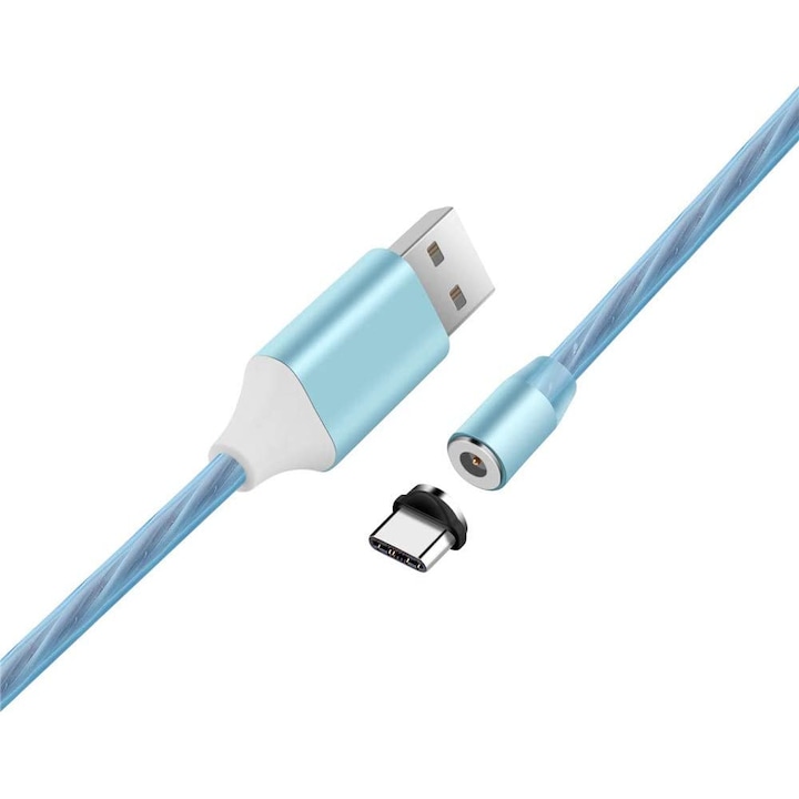 Захранващ магнитен кабел NUBI by TOPK с осветление LED Luminous USB Type C, Син