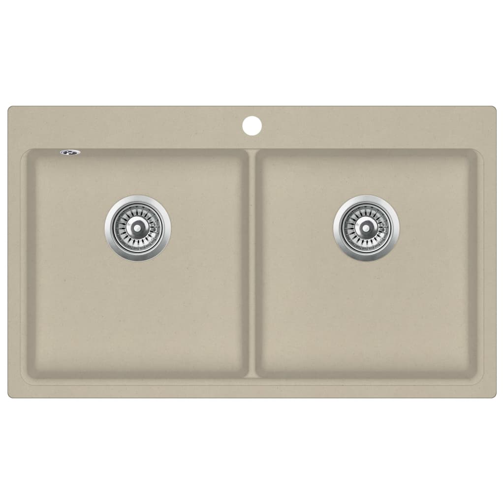 Chiuveta de bucatarie, 2 bazine, din granit, vidaXL, 860 x 510 mm, Bej