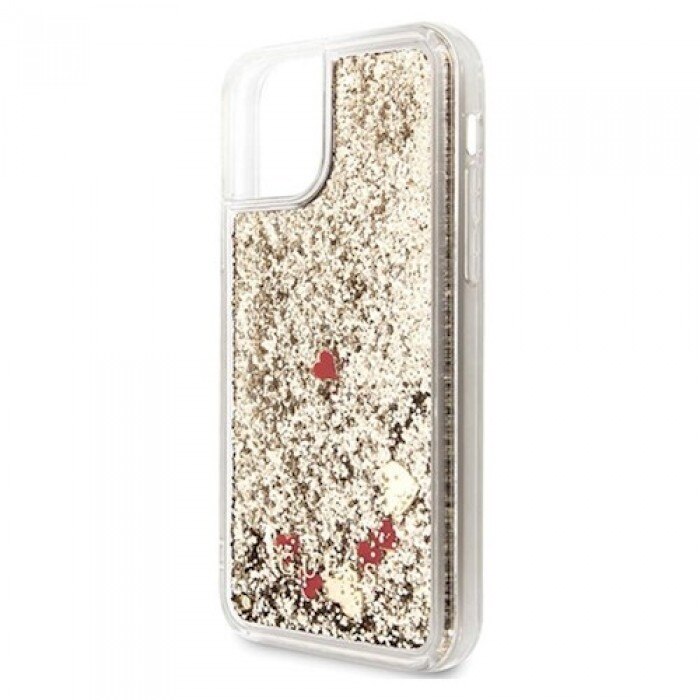 Husa de protectie, Guess Liquid Glitter Hearts, iPhone 11 Pro, Auriu