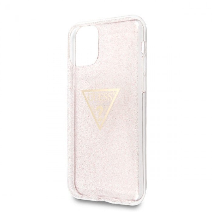 Husa de protectie, Guess Glitter Triangle, iPhone 11, Roz/Transparent