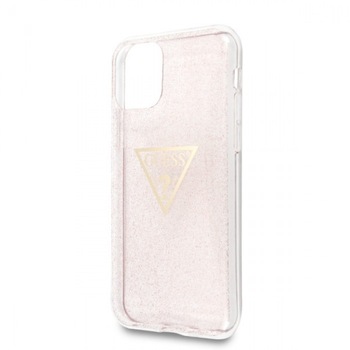 Husa de protectie, Guess Glitter Triangle, iPhone 11, Roz/Transparent Husa de protectie, Guess Glitter Triangle, iPhone 11, Roz/Transparent
