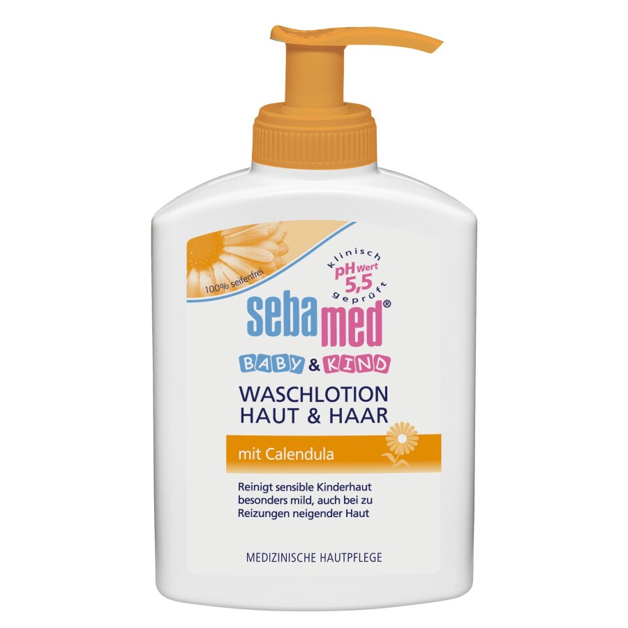 Lotiune de spalat pielea si parul bebelusilor , cu Galbenele si pH 5.5, Sebamed Baby & Kind, 200ml