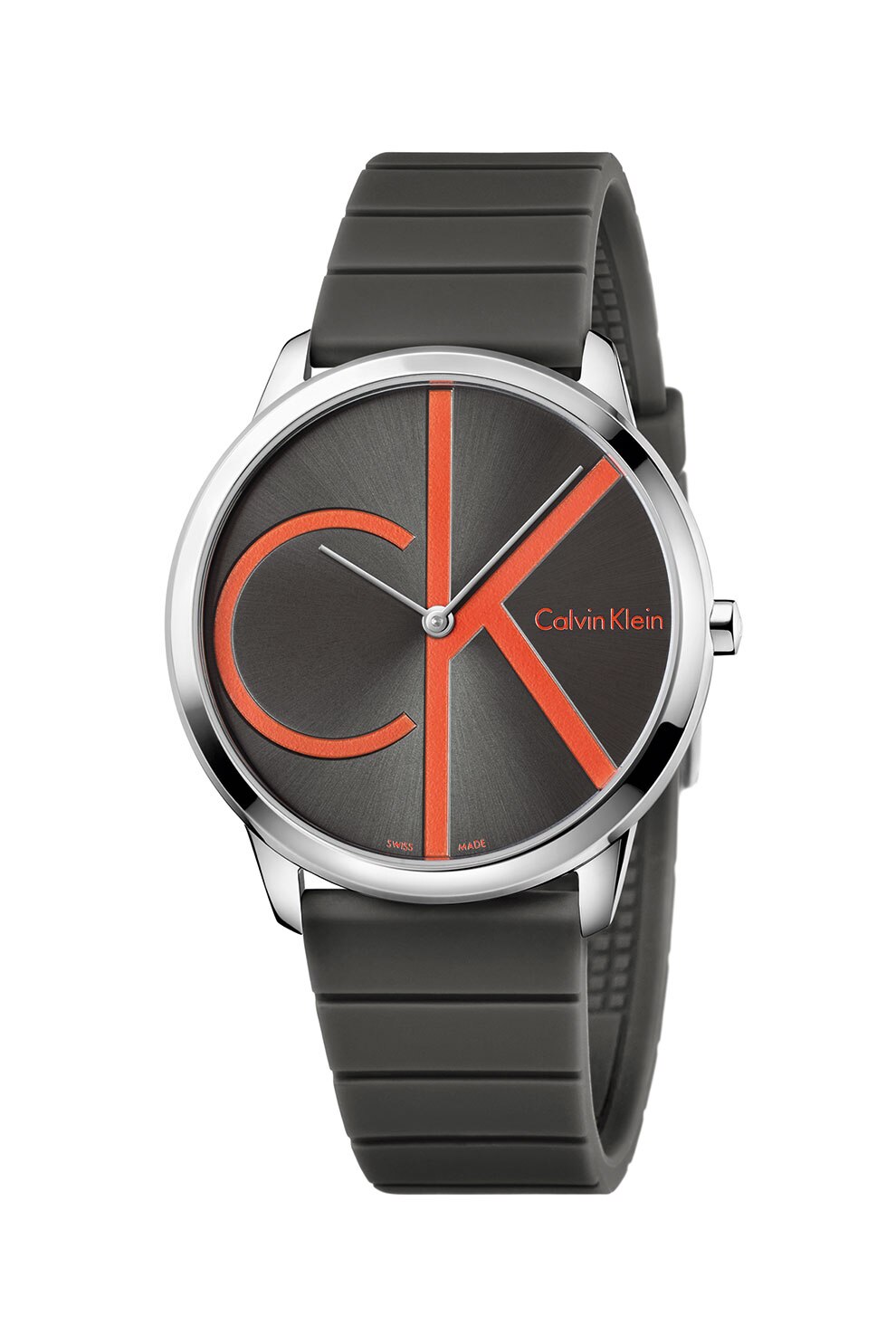 Calvin Klein, Ceas quartz cu logo contrastant, Negru
