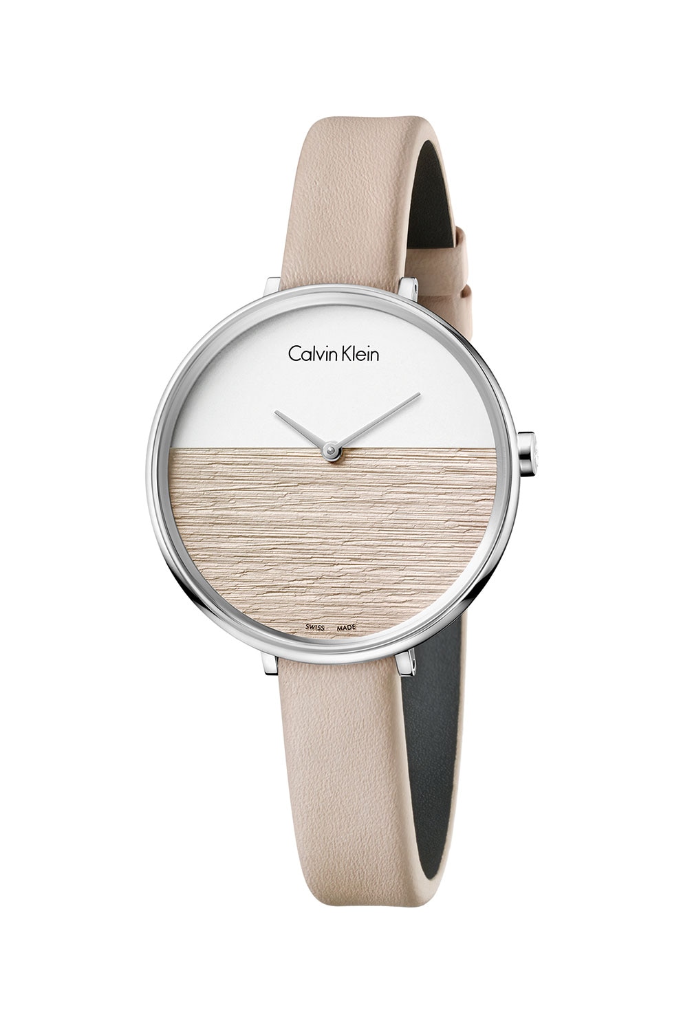 Calvin Klein, Ceasa analog cu cadran cu model colorblock, Maro nisip