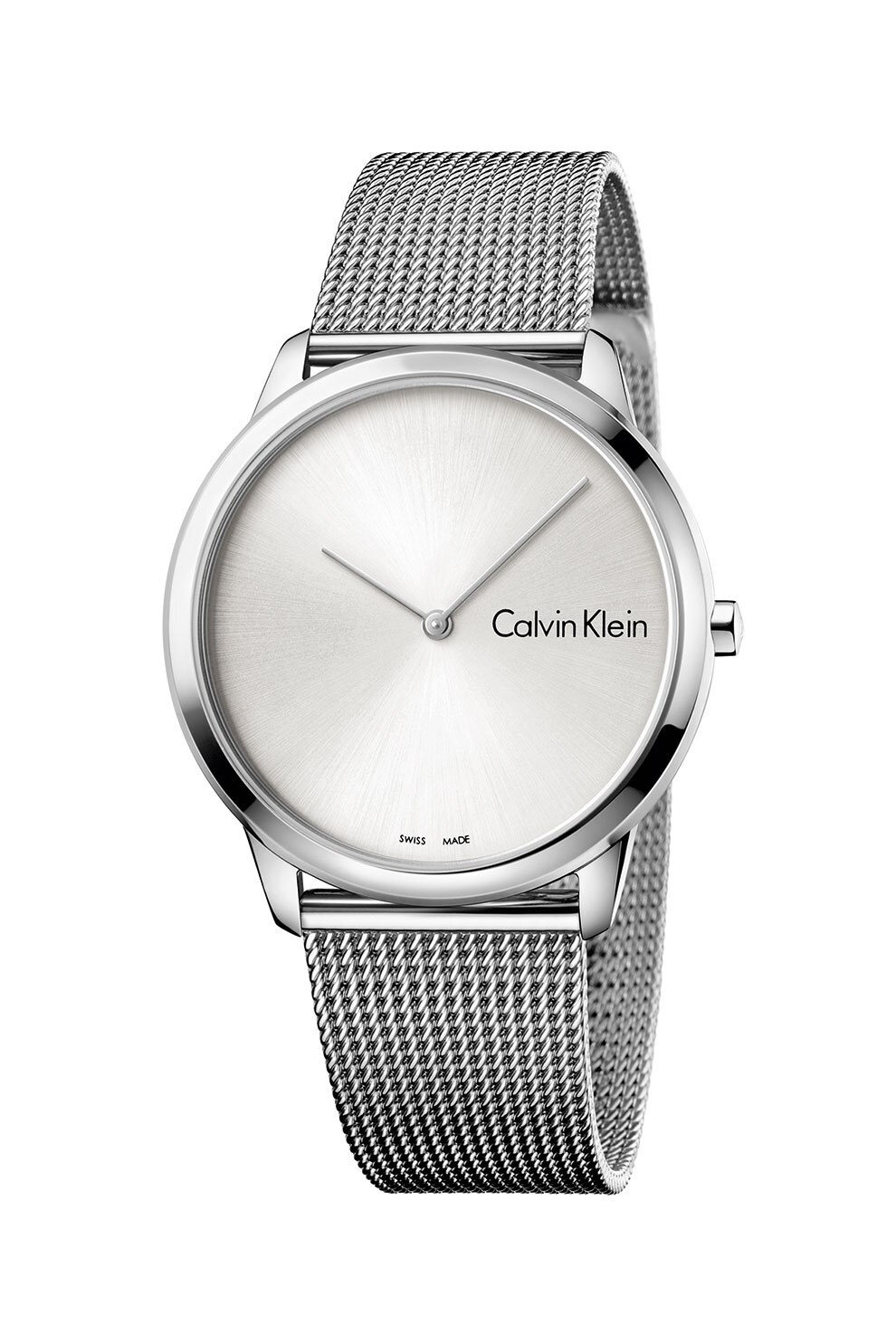 Calvin Klein, Ceas analog cu bratara cu model plasa, Argintiu