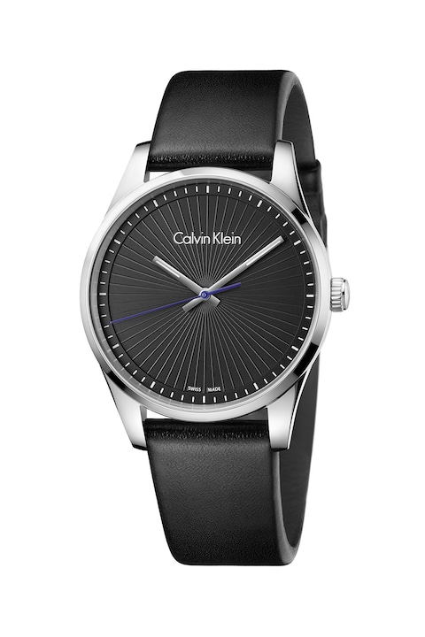 Calvin Klein, Часовник с кожена каишка, Черен