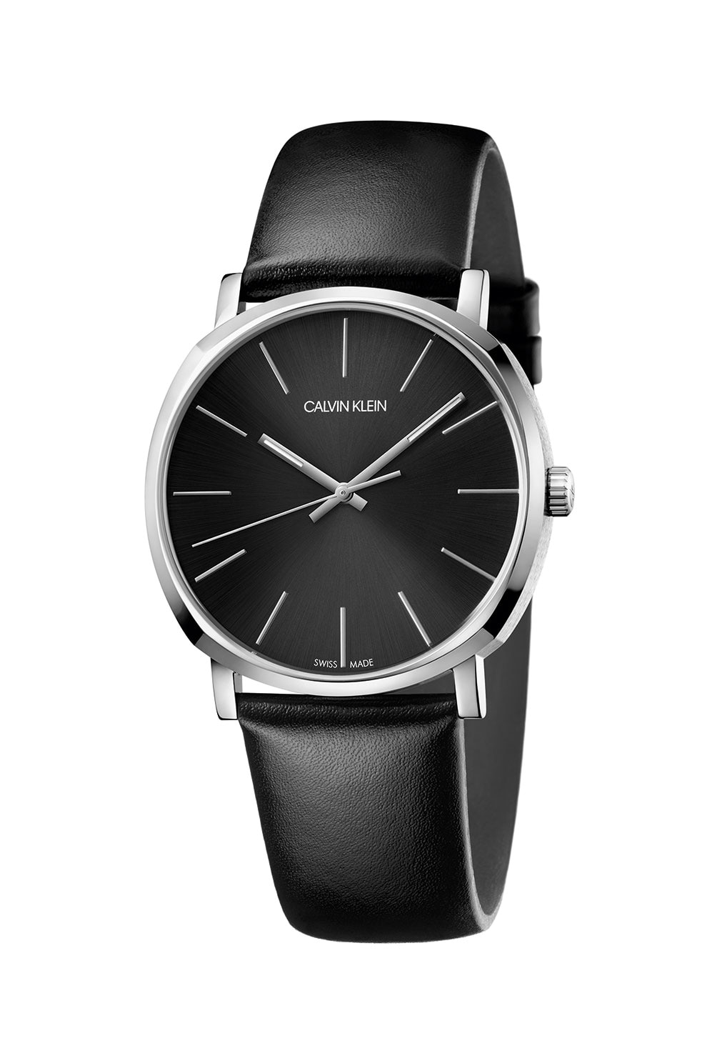 Calvin Klein, Ceas rotund analog cu o curea de piele, Negru