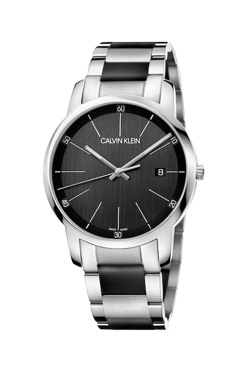 Calvin Klein, Овален часовник с иноксова верижка, Сребрист