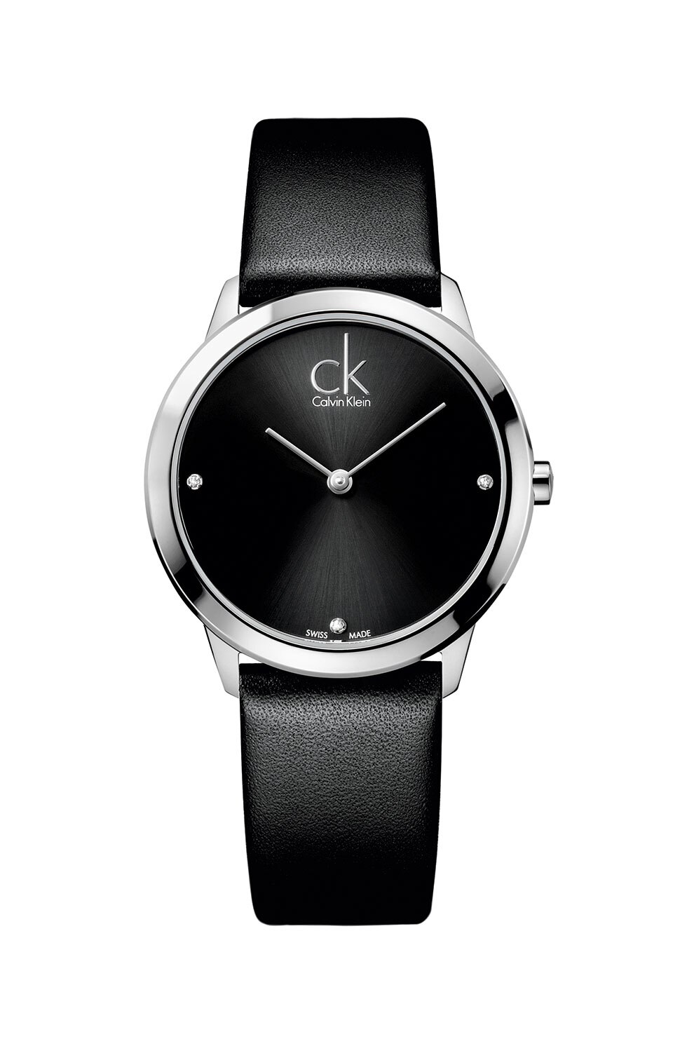 Calvin Klein, Ceas din otel inoxidabil cu o curea din piele, Negru